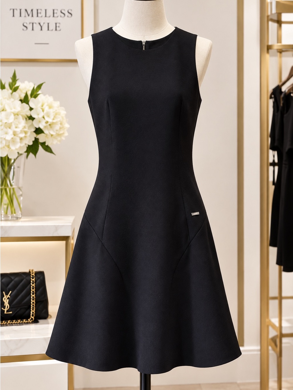 Armani Exchange Black Sleeveless Asymmetrical Fit-and-Flare Dress